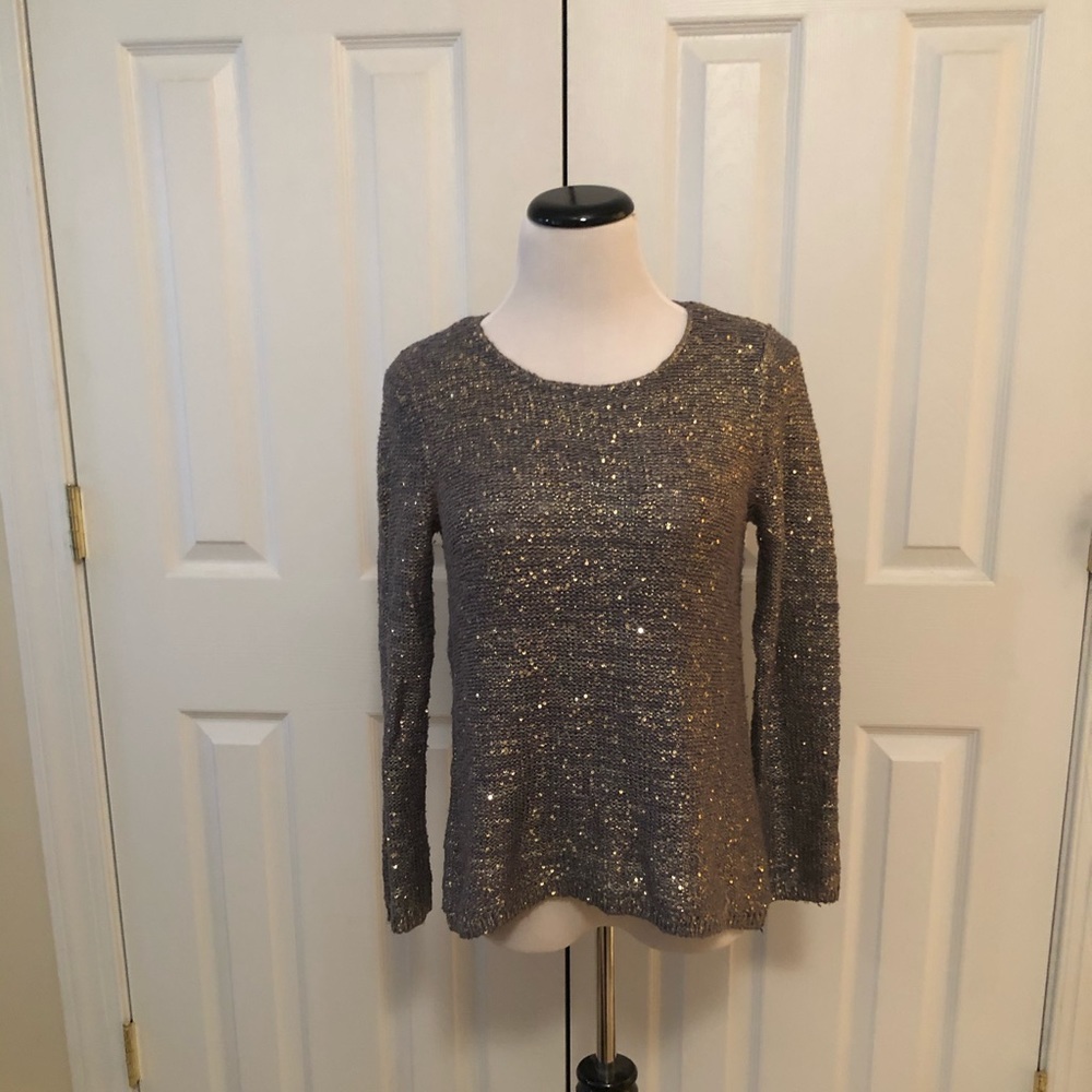 Sparkle! Gold, blue, gray sweater top